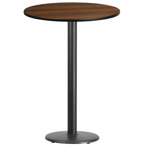 30'' Round Walnut Laminate Table Top with 18'' Round Bar Height Table Base