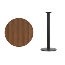 Load image into Gallery viewer, 30&#39;&#39; Round Walnut Laminate Table Top with 18&#39;&#39; Round Bar Height Table Base