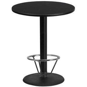 36'' Round Black Laminate Table Top with 24'' Round Bar Height Table Base and Foot Ring