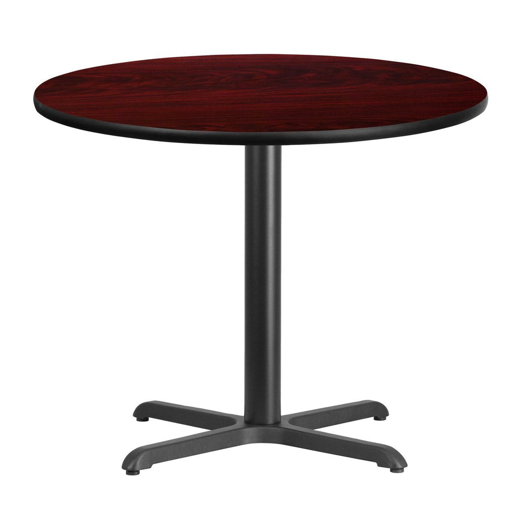 36'' Round Mahogany Laminate Table Top with 30'' x 30'' Table Height Base