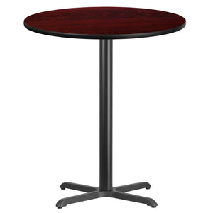 36'' Round Mahogany Laminate Table Top with 30'' x 30'' Bar Height Table Base