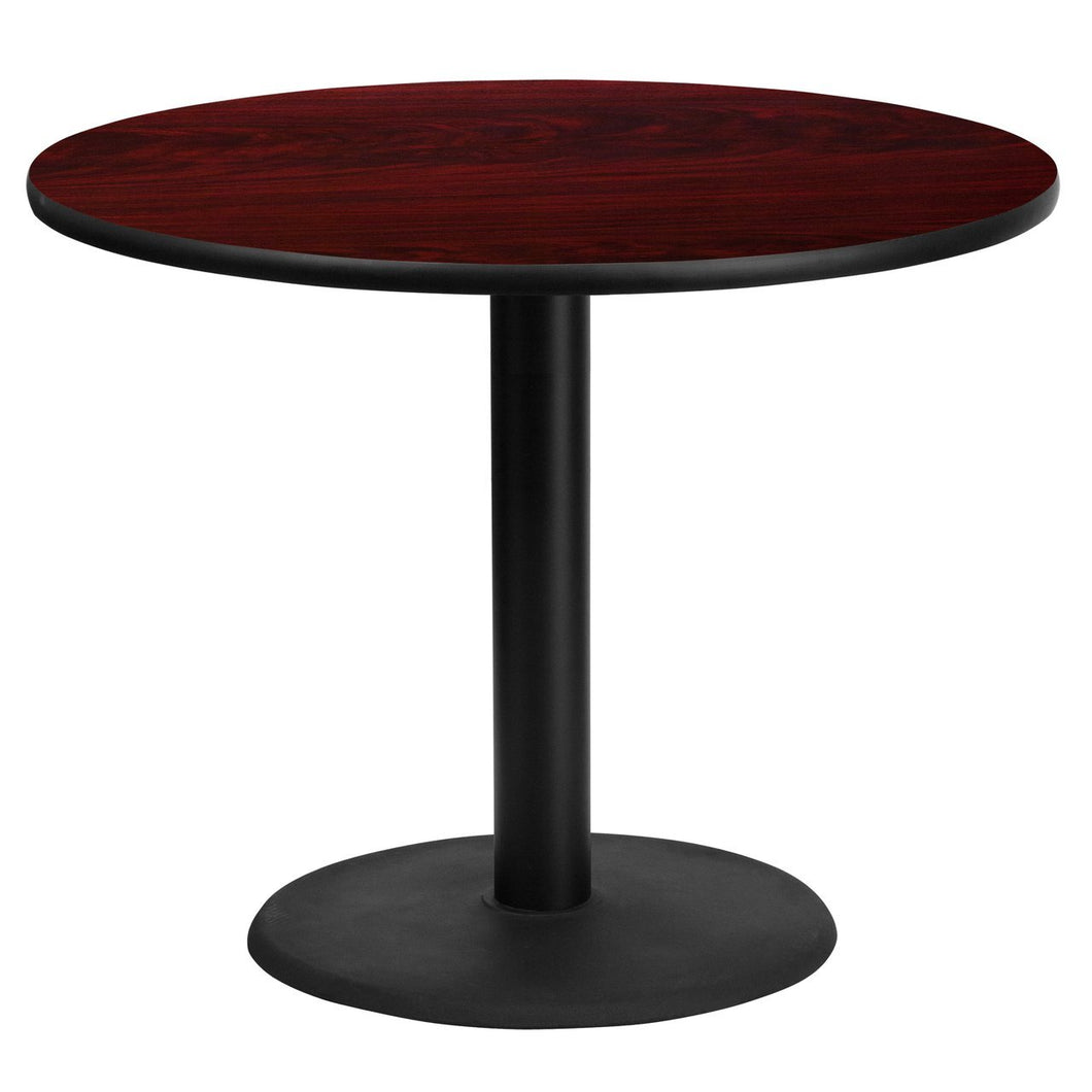 36'' Round Mahogany Laminate Table Top with 24'' Round Table Height Base