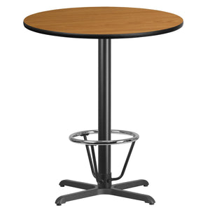 36'' Round Natural Laminate Table Top with 30'' x 30'' Bar Height Table Base and Foot Ring