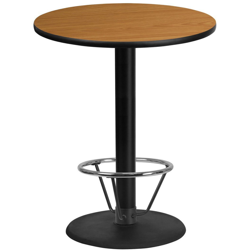 36'' Round Natural Laminate Table Top with 24'' Round Bar Height Table Base and Foot Ring