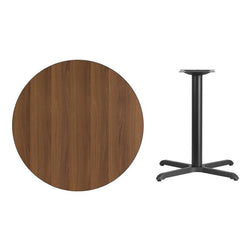 Round Walnut Laminate Table Top with 30'' x 30'' Table Height Base