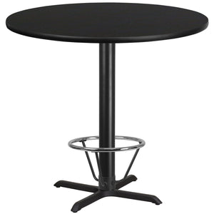 42'' Round Black Laminate Table Top with 33'' x 33'' Bar Height Table Base and Foot Ring