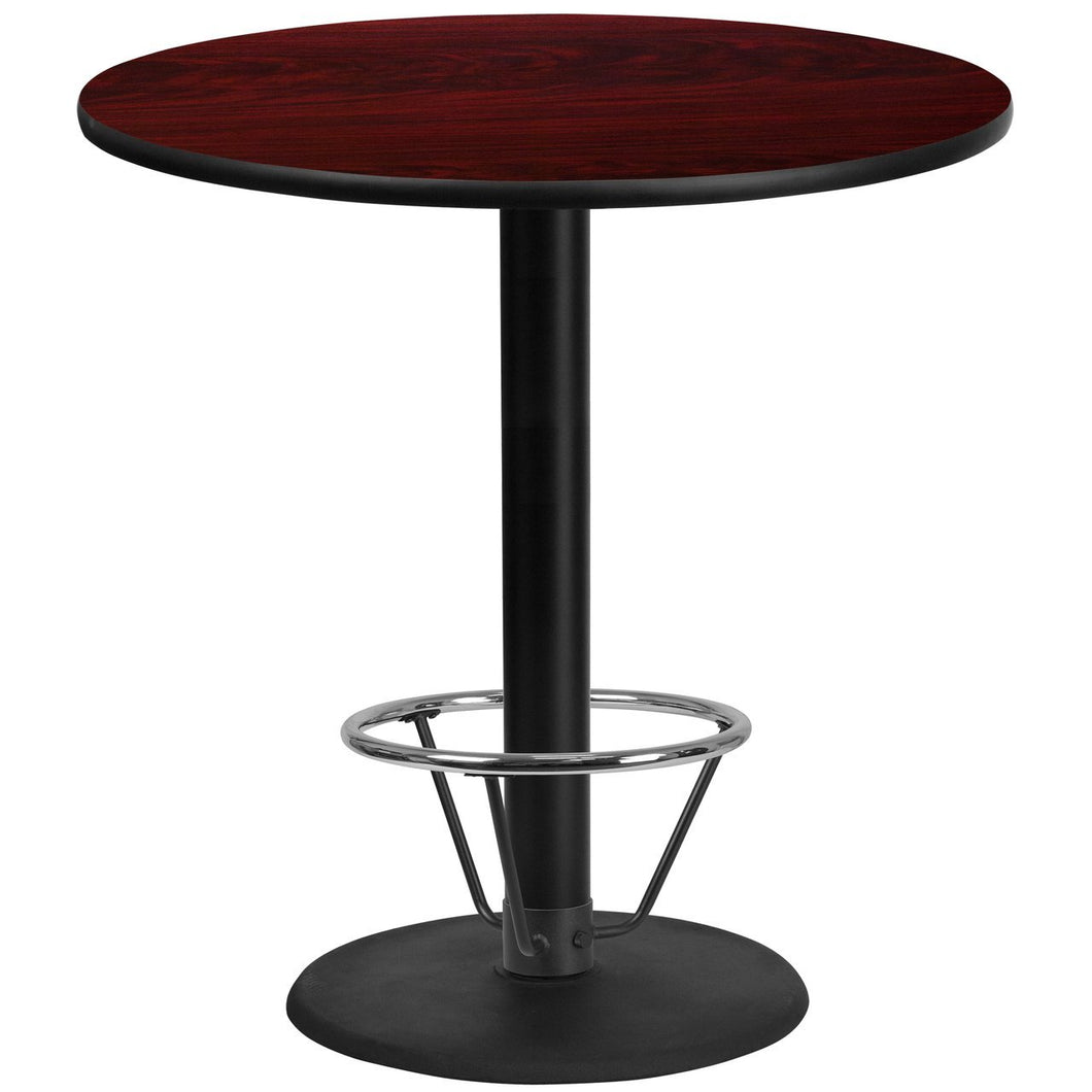 42'' Round Mahogany Laminate Table Top with 24'' Round Bar Height Table Base and Foot Ring