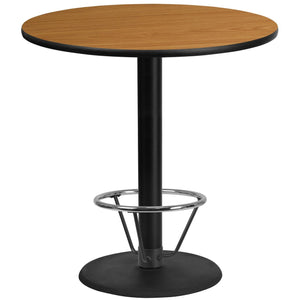 42'' Round Natural Laminate Table Top with 24'' Round Bar Height Table Base and Foot Ring
