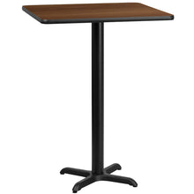Load image into Gallery viewer, 24&#39;&#39; Square Walnut Laminate Table Top with 22&#39;&#39; x 22&#39;&#39; Bar Height Table Base