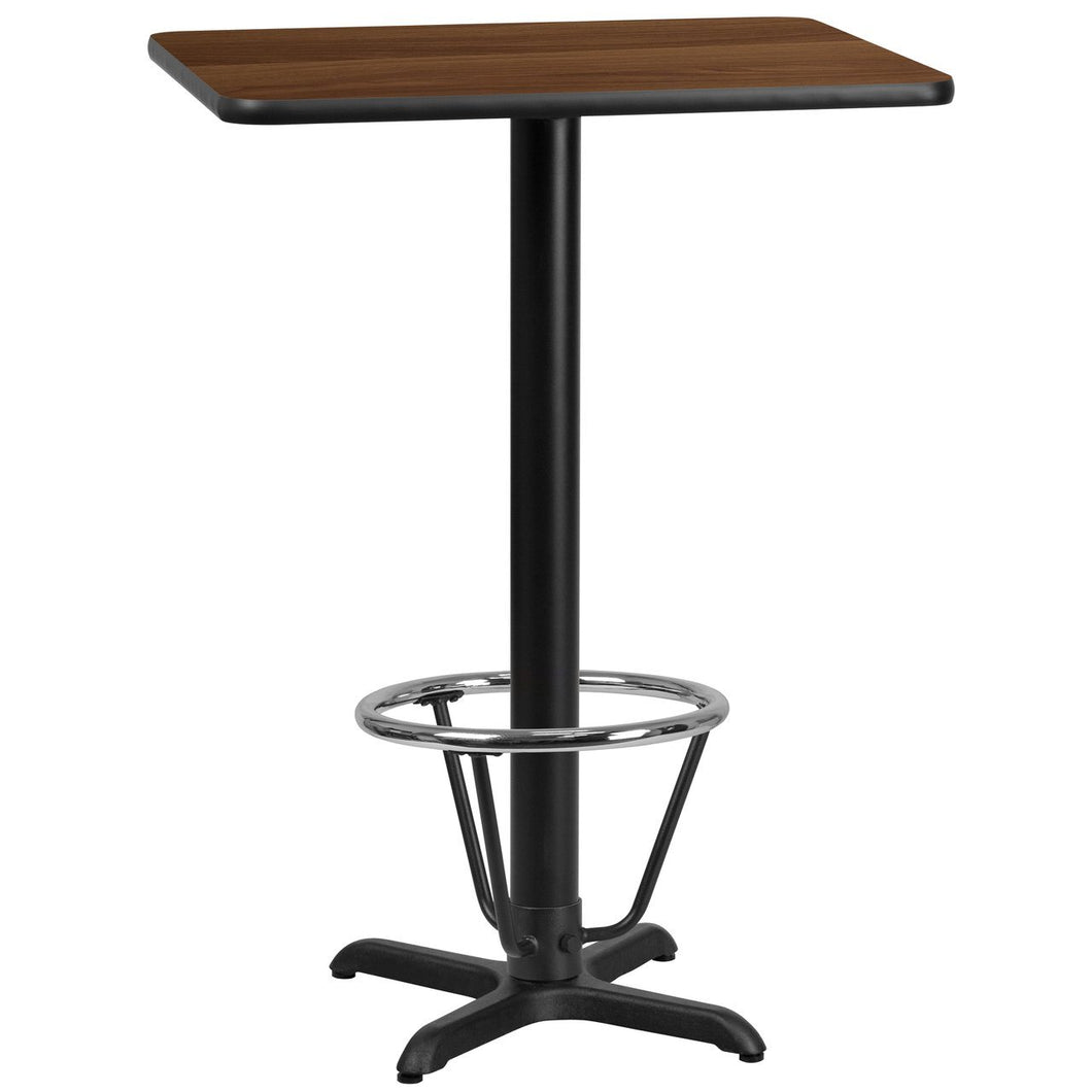 24'' x 30'' Rectangular Walnut Laminate Table Top with 22'' x 22'' Bar Height Table Base and Foot Ring