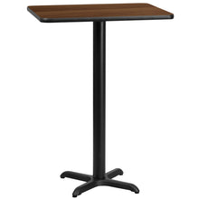 Load image into Gallery viewer, 24&#39;&#39; x 30&#39;&#39; Rectangular Walnut Laminate Table Top with 22&#39;&#39; x 22&#39;&#39; Bar Height Table Base