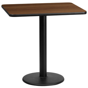24'' x 30'' Rectangular Walnut Laminate Table Top with 18'' Round Table Height Base