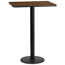 Load image into Gallery viewer, 24&#39;&#39; x 30&#39;&#39; Rectangular Walnut Laminate Table Top with 18&#39;&#39; Round Bar Height Table Base