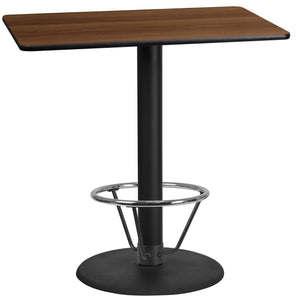 24'' x 42'' Rectangular Walnut Laminate Table Top with 24'' Round Bar Height Table Base and Foot Ring