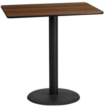 Load image into Gallery viewer, 24&#39;&#39; x 42&#39;&#39; Rectangular Walnut Laminate Table Top with 24&#39;&#39; Round Bar Height Table Base