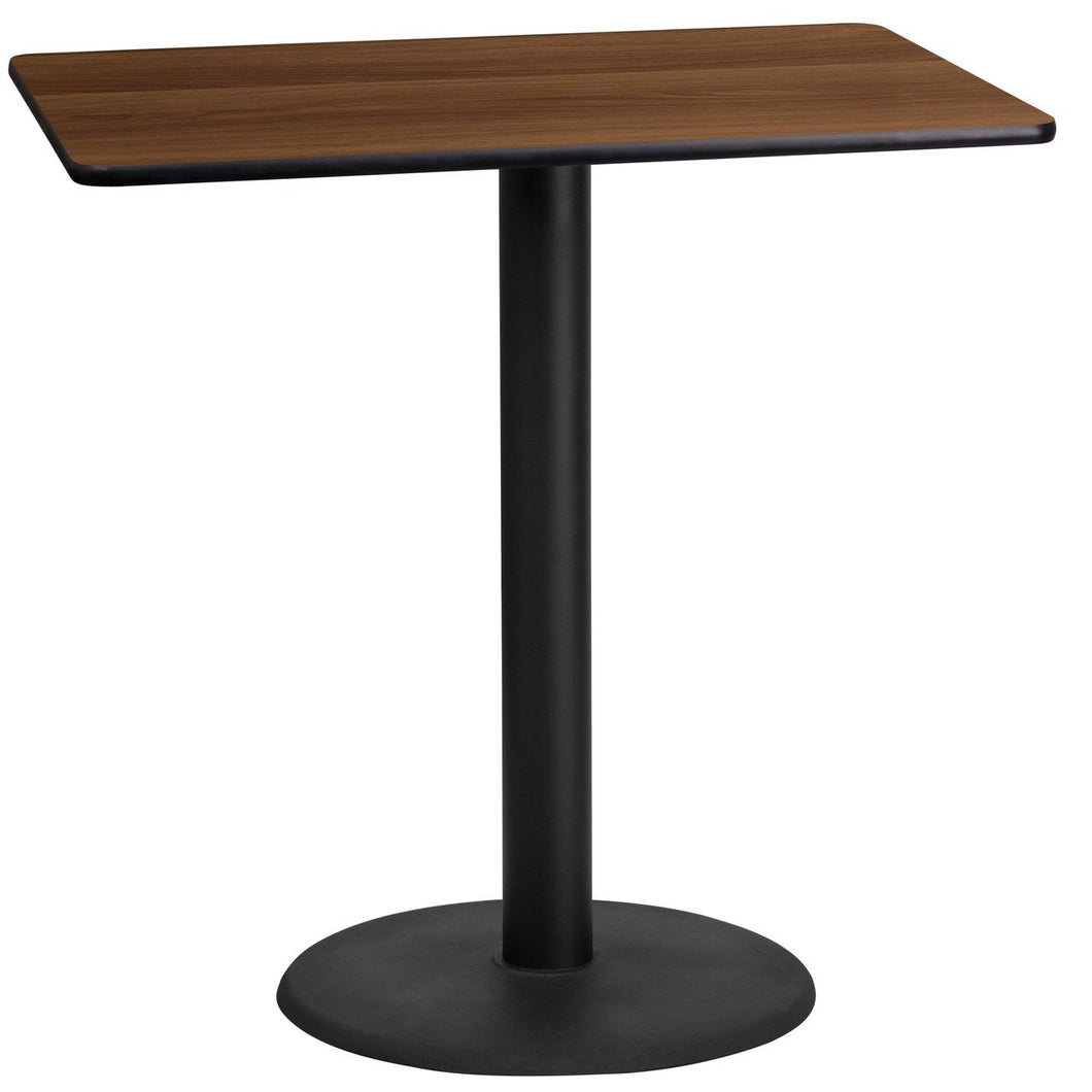 24'' x 42'' Rectangular Walnut Laminate Table Top with 24'' Round Bar Height Table Base