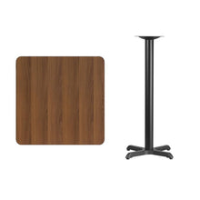 Load image into Gallery viewer, 30&#39;&#39; Square Walnut Laminate Table Top with 22&#39;&#39; x 22&#39;&#39; Bar Height Table Base
