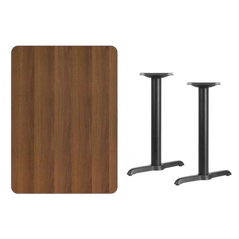  Rectangular Walnut Laminate Table Top with 5'' x 22'' Table Height Bases