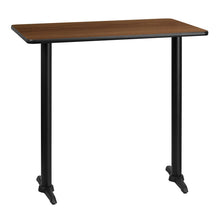 Load image into Gallery viewer, 30&#39;&#39; x 42&#39;&#39; Rectangular Walnut Laminate Table Top with 5&#39;&#39; x 22&#39;&#39; Bar Height Table Bases