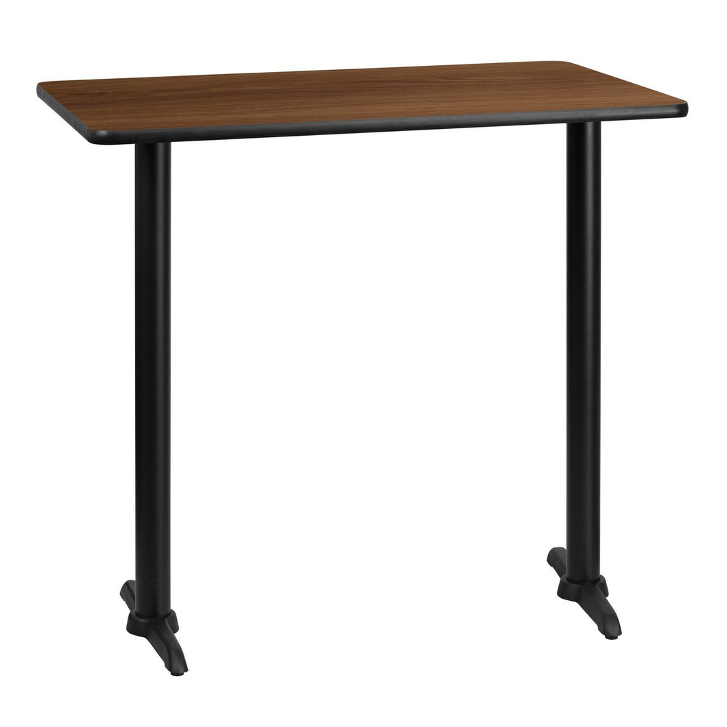 30'' x 42'' Rectangular Walnut Laminate Table Top with 5'' x 22'' Bar Height Table Bases