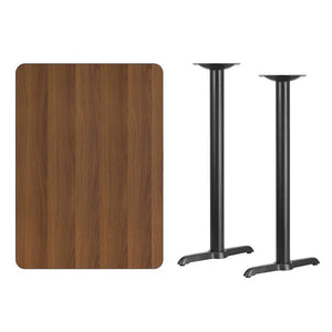 30'' x 42'' Rectangular Walnut Laminate Table Top with 5'' x 22'' Bar Height Table Bases