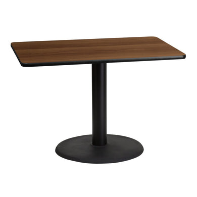 30'' x 42'' Rectangular Walnut Laminate Table Top with 24'' Round Table Height Base