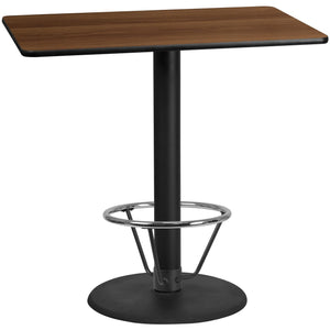 30'' x 48'' Rectangular Walnut Laminate Table Top with 24'' Round Bar Height Table Base and Foot Ring