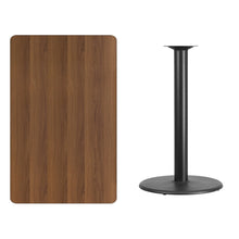 Load image into Gallery viewer, 30&#39;&#39; x 48&#39;&#39; Rectangular Walnut Laminate Table Top with 24&#39;&#39; Round Bar Height Table Base