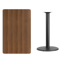 Load image into Gallery viewer, 30&#39;&#39; x 48&#39;&#39; Rectangular Walnut Laminate Table Top with 24&#39;&#39; Round Bar Height Table Base