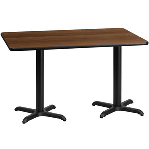 30'' x 60'' Rectangular Walnut Laminate Table Top with 22'' x 22'' Table Height Bases