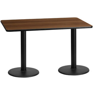 30'' x 60'' Rectangular Walnut Laminate Table Top with 18'' Round Table Height Bases