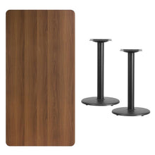 Load image into Gallery viewer, 30&#39;&#39; x 60&#39;&#39; Rectangular Walnut Laminate Table Top with 18&#39;&#39; Round Table Height Bases