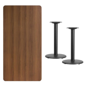 30'' x 60'' Rectangular Walnut Laminate Table Top with 18'' Round Table Height Bases