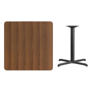36'' Square Walnut Laminate Table Top with 30'' x 30'' Table Height Base