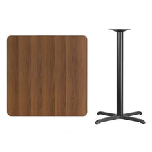 Load image into Gallery viewer, 36&#39;&#39; Square Walnut Laminate Table Top with 30&#39;&#39; x 30&#39;&#39; Bar Height Table Base