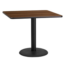 Load image into Gallery viewer, 36&#39;&#39; Square Walnut Laminate Table Top with 24&#39;&#39; Round Table Height Base