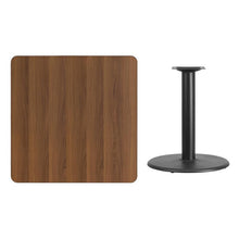 Load image into Gallery viewer, 36&#39;&#39; Square Walnut Laminate Table Top with 24&#39;&#39; Round Table Height Base