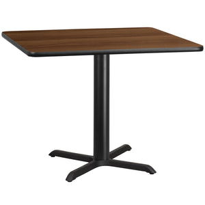 42'' Square Walnut Laminate Table Top with 33'' x 33'' Table Height Base