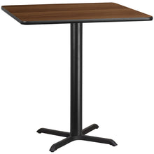 Load image into Gallery viewer, 42&#39;&#39; Square Walnut Laminate Table Top with 33&#39;&#39; x 33&#39;&#39; Bar Height Table Base