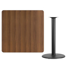 Load image into Gallery viewer, 42&#39;&#39; Square Walnut Laminate Table Top with 24&#39;&#39; Round Bar Height Table Base
