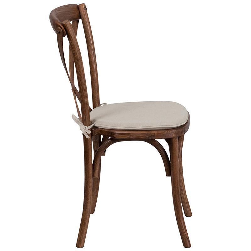 HERCULES Series Stackable Pecan Wood Cross Back Chair with Cushion