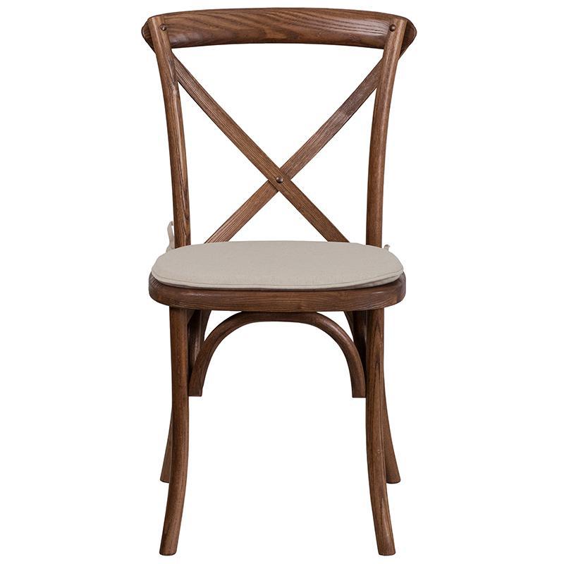 HERCULES Series Stackable Pecan Wood Cross Back Chair with Cushion