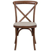 Load image into Gallery viewer, HERCULES Series Stackable Pecan Wood Cross Back Chair with Cushion