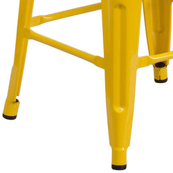 High Backless Yellow Metal Counter Height Stool with Square Wood Seat